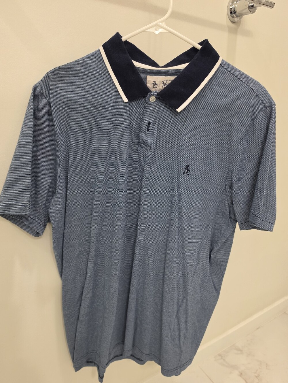 Original Penguin Polo Shirt Men's XL Navy Micro Stripe Short Sleeve Classic Fit